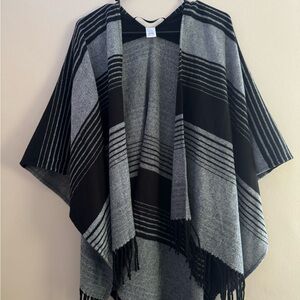 Chic Black and Gray Striped Poncho